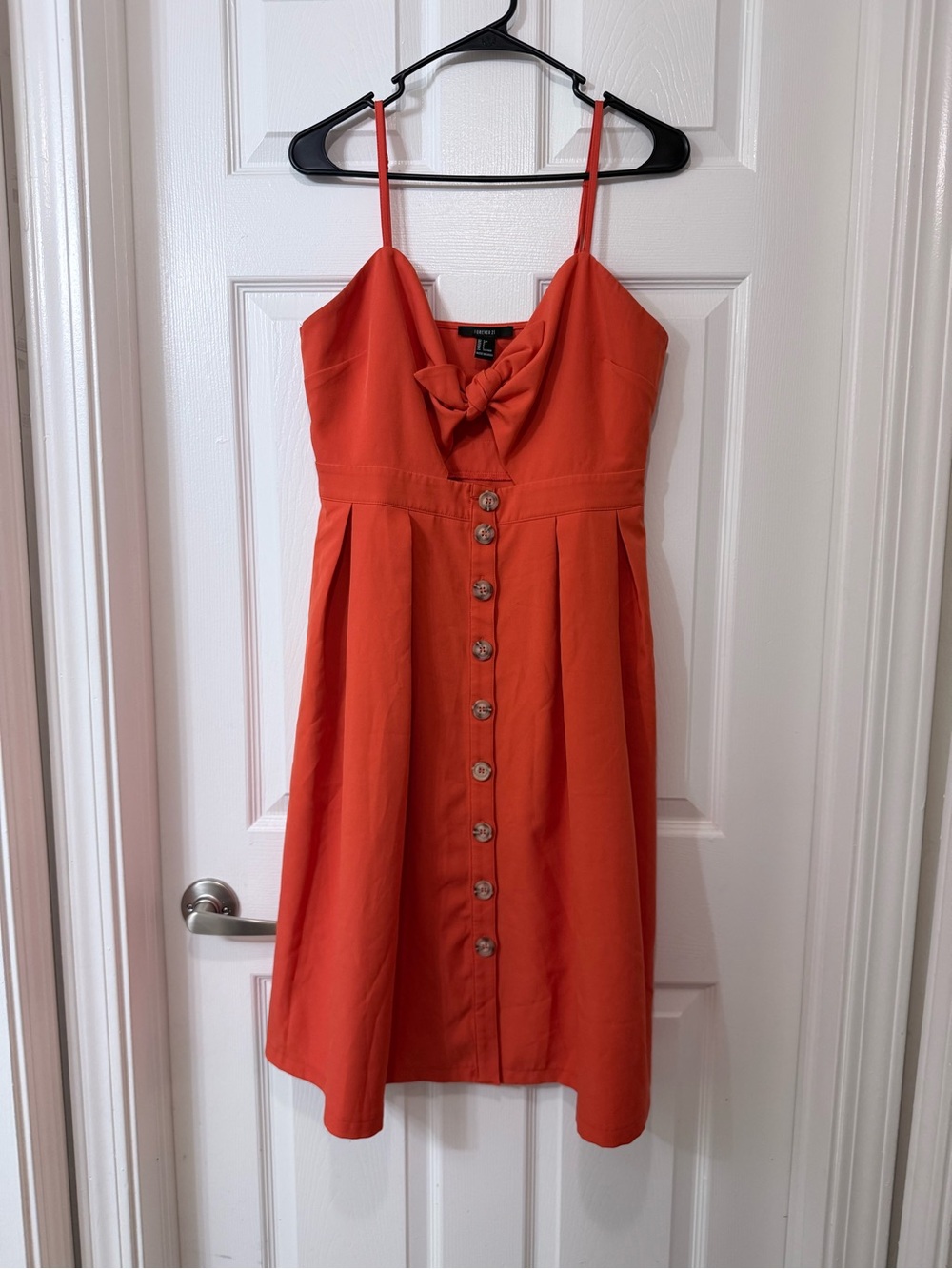 Forever 21 Orange Button-Front Tie-Accent Midi Dress